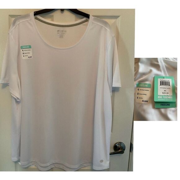 Reel Legends Womens 4X Permormance Round Neck Top SHORT-SLEEVE Bright White - Picture 4 of 6